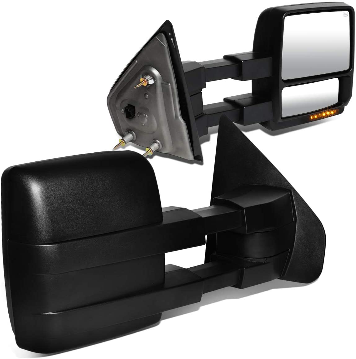 Pair Black Power Heated Amber LED Trun Signal w/Puddle Light Side Towing Mirror Replacement for Ford F-150 04-14