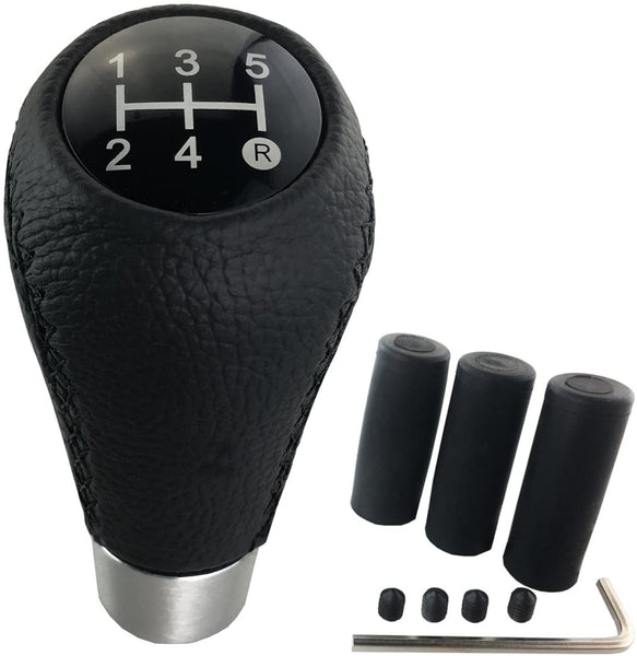 Arenbel 5 Speed Shifter Knob Leather Gear Stick Shift Knobs Shifting Lever Handle fit Most Automatic Manual Cars, Black