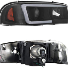For 99-06 GMC Sierra 1500 2500HD 3500 C3 Yukon XL Black LED Tube Projector Headlights Driver+Passenger Side Pair