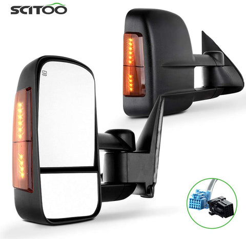 SCITOO Towing Mirrors fit 2003-2006 for Chevy Silverado for GMC Sierra 1500 2500HD 3500 Suburban Yukon XL Tahoe Power Heated Signal Towing Mirror Pair