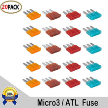 20 Pack 5-15 AMP APT ATR Micro3 Blade Fuse Car Truck Boat Marine RV