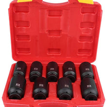 Hub Nut Hex Socket Set,Deep Spindle Axle Nut Impact Socket Set, Drive Deep Impact Socket Set, 29mm 30mm 31mm 32mm 33mm 34mm 35mm 36mm 38mm with 1/2-Inch Drive - 9Pcs Socket Set