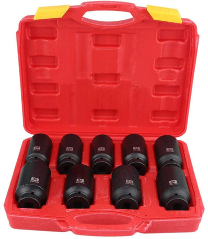 Hub Nut Hex Socket Set,Deep Spindle Axle Nut Impact Socket Set, Drive Deep Impact Socket Set, 29mm 30mm 31mm 32mm 33mm 34mm 35mm 36mm 38mm with 1/2-Inch Drive - 9Pcs Socket Set
