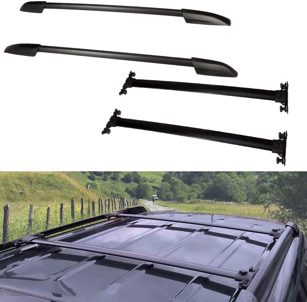 ANPART Roof Rack Crossbars + Side Rails fit for Toyota Highlander 2008-2013 Black Aluminum Rooftop Cargo Carrier