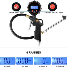 CZC AUTO Digital Tire Inflator Pressure Gauge, LED Display Tyre Deflator Gage with Dual Head Chuck Rubber Hose MNPT Fitting, Compatible with Air Pump Compressor for Truck Bus RV Car Motorcycle Bike