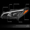 DNA MOTORING Black/Amber HL-OH-HSON15-BK-AM Factory Style Front Bumper Projector Headlight Lamp Set