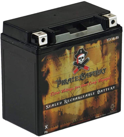 Replacement YTX14L-BS Powersport Battery- Replaces PTX14L-BS, ATX14LBS, HDX14L, ETX14L- Sealed AGM Battery- Pirate Battery