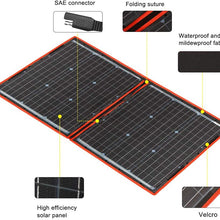 DOKIO 80w Portable Folding Solar Panel Kit Lightweight(4.6lb,22x21inch) Monocrystalline(HIGH Efficiency) with Regulator (2 USB Output) to Charge 12v Batteries (Vented AGM Gel) RV Camper Boat Pump