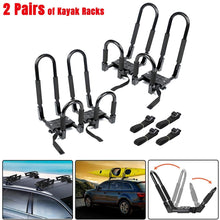 Ediors Upgraded 2 Pairs Folding Kayak Roof Rack, J Bar Foldable Kayak Rack,Sit On Top Kayak Carrier with 4 Tie Down Straps for Canoe Surfboard Ski Car Truck SUV RV On Roof Top Mount Trailer Crossbar