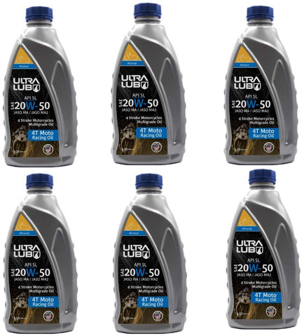 Ultra Lub Motorcycle Racing Oil SEA 20W-50 Mineral 1Q MA/MA2 4T (6-Pack)