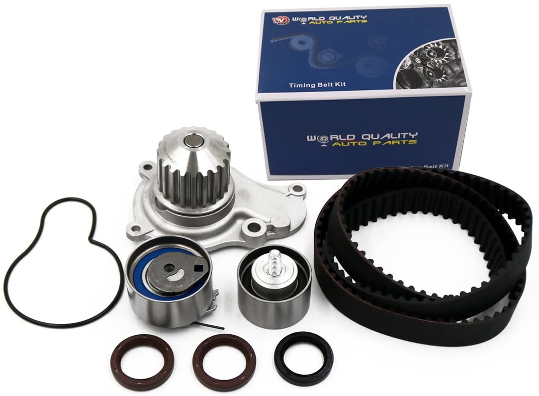 Timing Belt Kit Water Pump w/Gaskets Tensioner Fits 03-09 Chrysler PT Cruiser Sebring Votager and 03-07 Dodge Caravan Stratus and 02-06 Jeep Liberty Wrangler 2.4L L4 DOHC 16V
