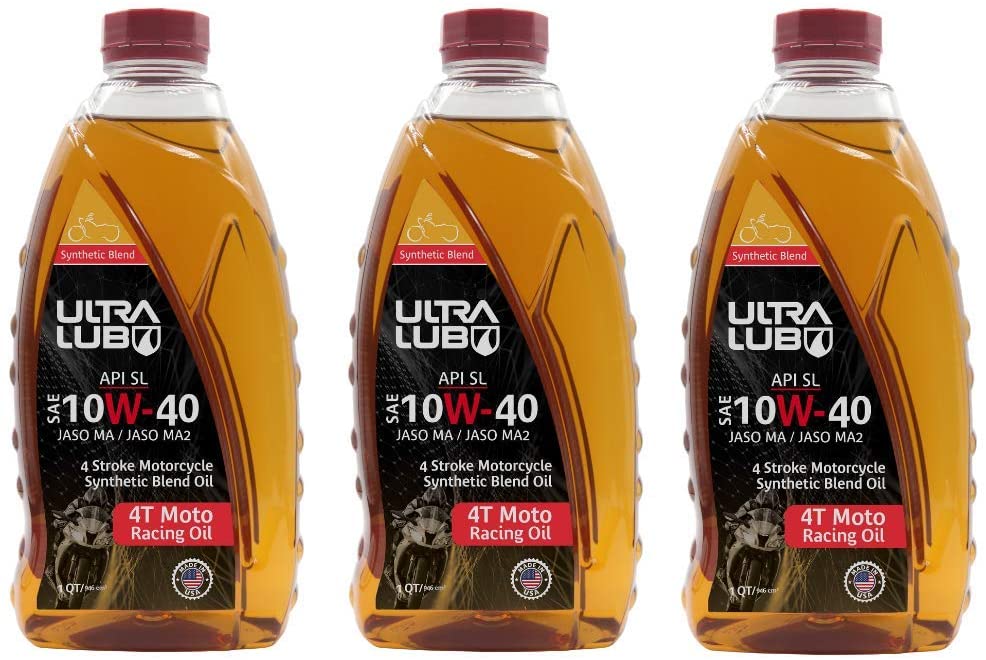 ULTRA LUB Motorcycle Racing Oil SAE 10W-40 Synthetic Blend 1Q MA/MA2 4T (3 Pack)