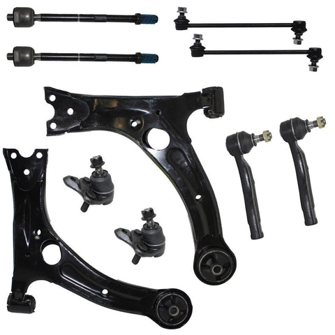 10-Piece Front Suspension Kit - (2) Front Lower Control Arms, (2) Front Lower Suspension Ball Joints, (2) Front Sway Bar End Links, Front Inner & Outer Tie Rod Ends for 2003-2008 Toyota Corolla