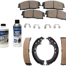 Detroit Axle - Front Ceramic Brake Pads + Rear Brake Shoes w/Hardware & Brake Cleaner & Fluid for 2008-2014 Scion xD - [2009-2018 Toyota Corolla]