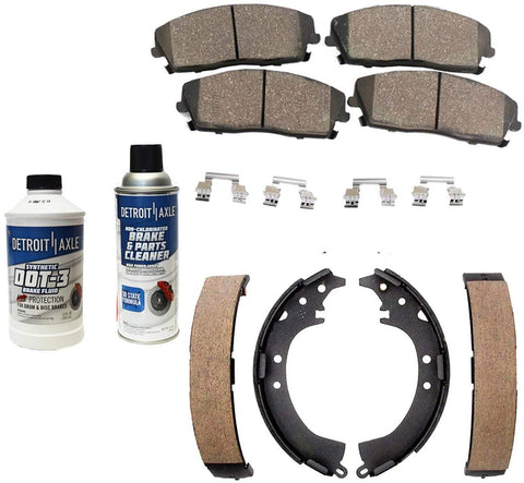 Detroit Axle - Front Ceramic Brake Pads + Rear Brake Shoes w/Hardware & Brake Cleaner & Fluid for 2008-2014 Scion xD - [2009-2018 Toyota Corolla]