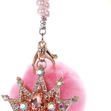 MINI-FACTORY Car Mirror Hanging Accessories, Rearview Mirror Hanging Bling Decoration Fluffy Luxury Diamond Crown with Pearl Chain - Pink