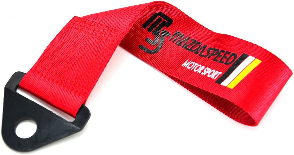 JDM High Strength MAZDASPEED Red Tow Strap Front or Rear Bumper Towing Hook