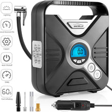 WindGallop Portable Air Compressor Tire Inflator Air Pump for Car Tires DC 12V Tire Pump with Gauge Valve Adaptors LED Light for Automobiles Bike Motorbike Basketball Inflatables (Silver)