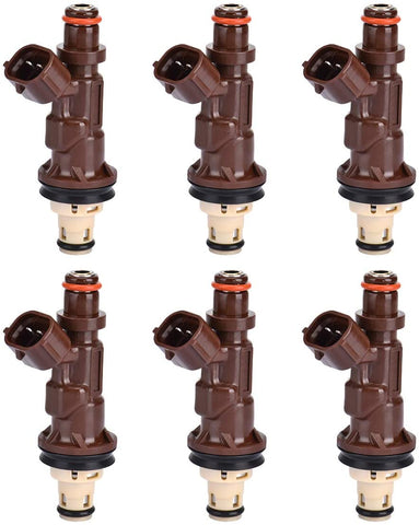 Fuel Injectors 6pcs/Set Replacement Fuel Injectors Engine Part Fit for 1999-2004 Toyota 4Runner Tacoma Tundra 3.4L V6, Replaces 23250-62040 23209-62040 (Brown)