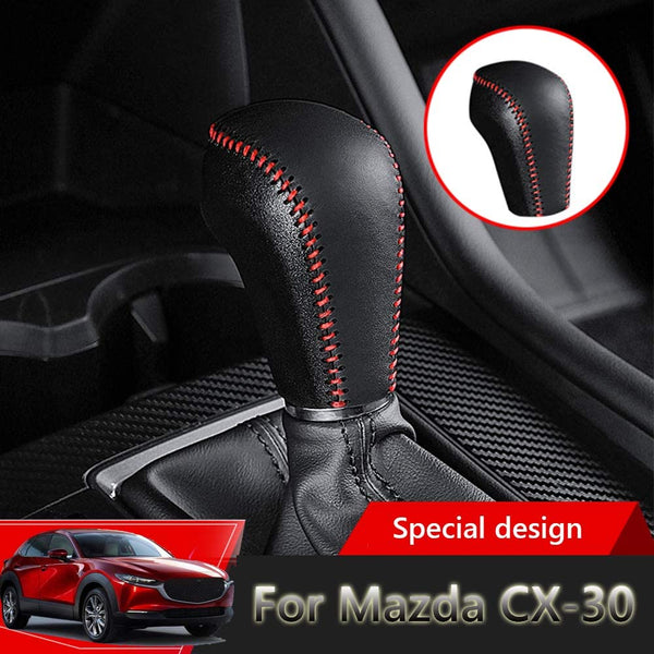 Great-luck Genuine Leather Automatic at Gear Shift Knob Cover Protector Trim,the car Interior Accessories(red),for CX-30(2020-2021) Mazda 3/Mazda 3 Hatchback(2019 2020 2021)