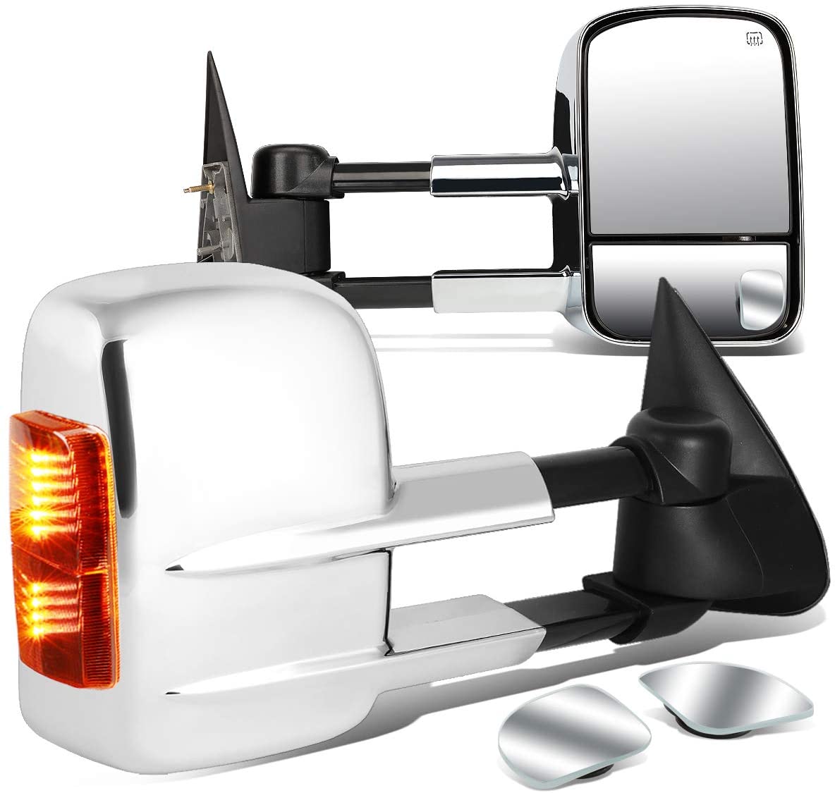 DNA Motoring TWM-001-T999-CH-AM+DM-074 Pair of Towing Side Mirrors + Blind Spot Mirrors