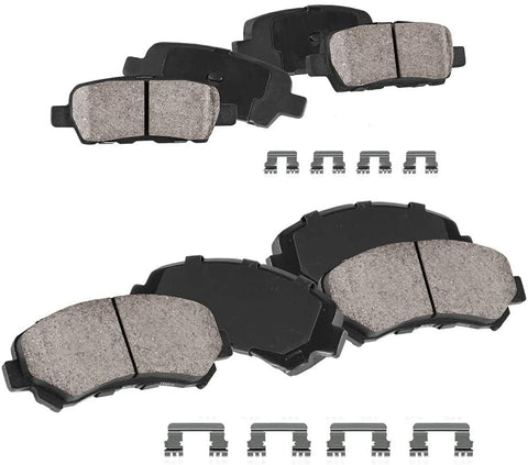 CPK11326 FRONT + REAR Performance Grade Quiet Low Dust [8] Ceramic Brake Pads + Dual Layer Rubber Shims + Hardware