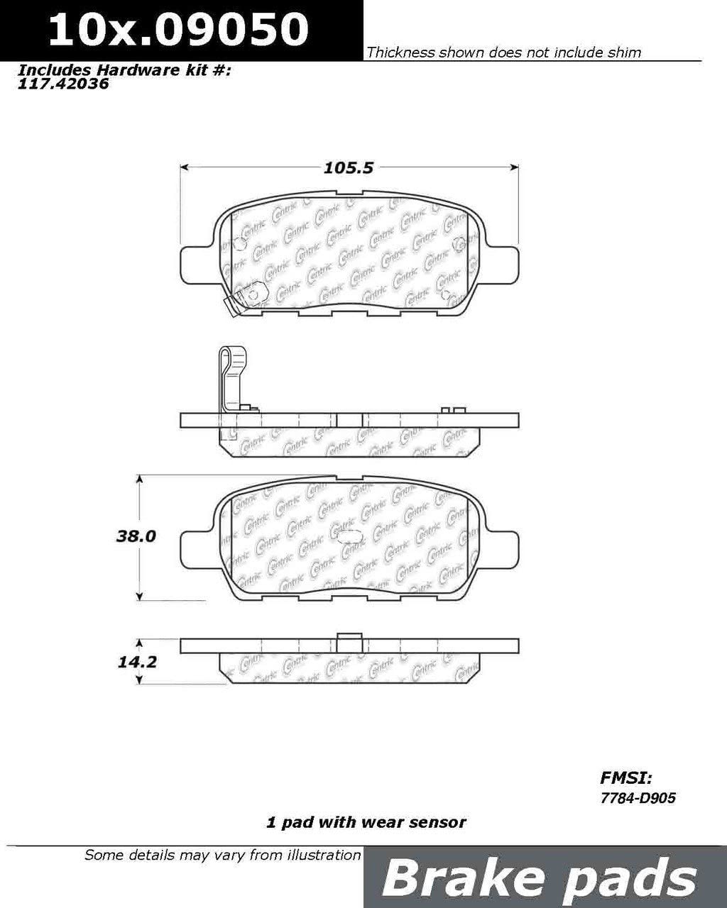 NEW CENTRIC 106.09050 Extended Wear Posi-Quiet Semi Metallic Standard Brake Pad