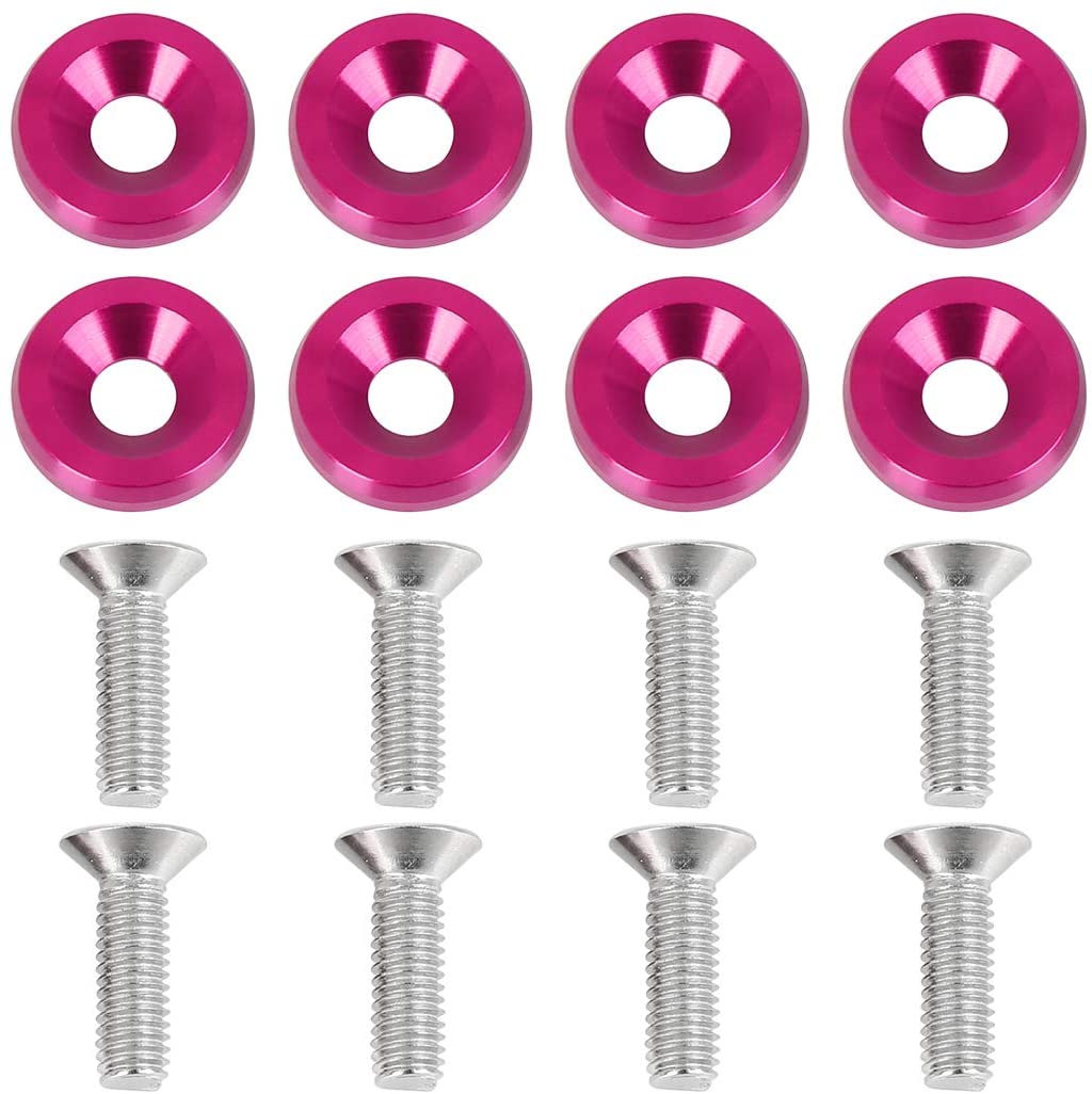 X AUTOHAUX 8pcs M6x20mm Aluminum Alloy Fender Bumper Washers Bolt Kit Engine Accessory Pink Universal for Car