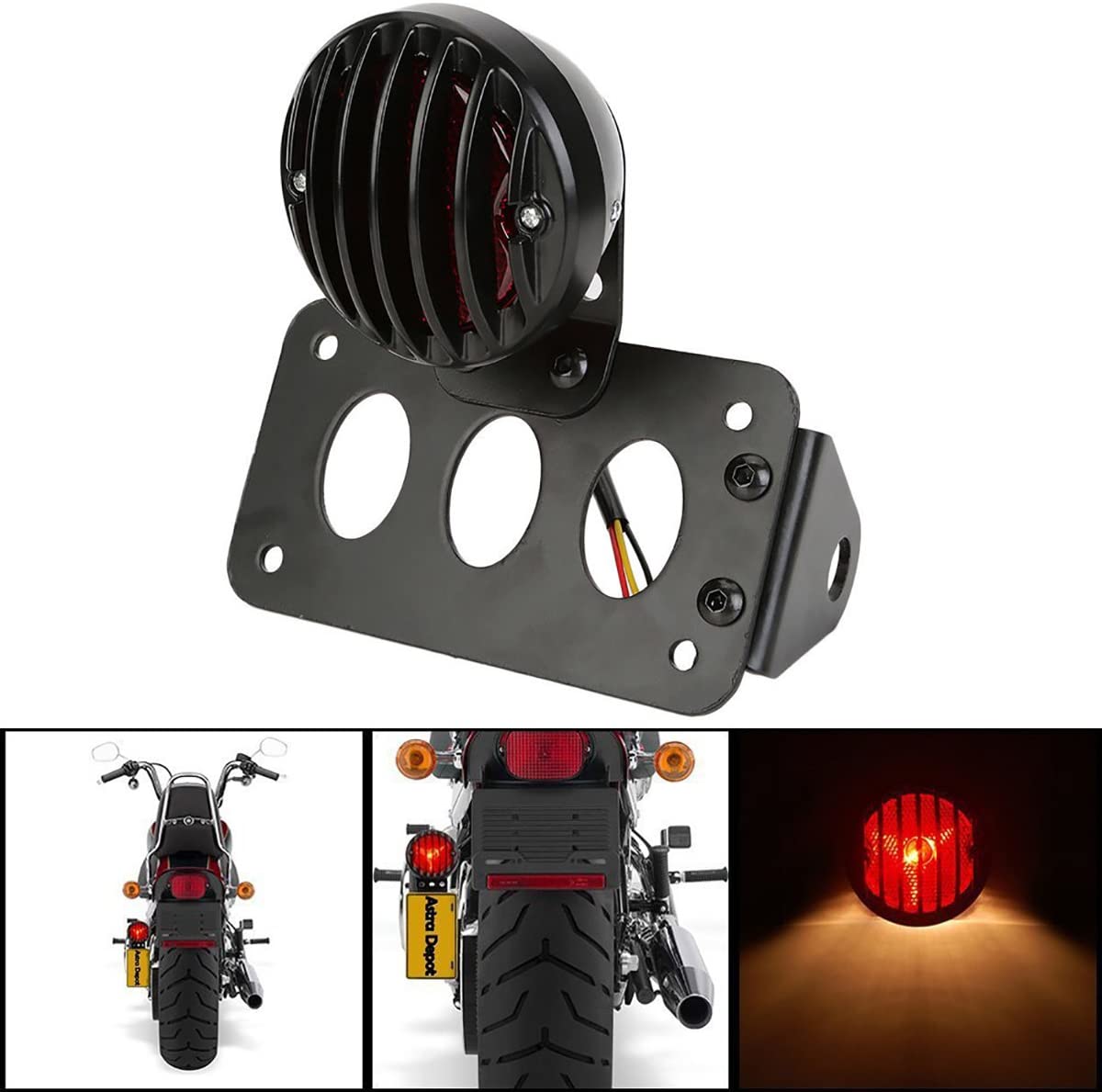 KATUR Black Motorcycle Side Mount Tail Light Brake License Plate Bracket Taillight for Suzuki Yamaha Honda Harley Bobber Chopper