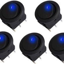 JUSTTOP 5pcs 12V 20A Round Toggle Switch, 3 Pin Control Switch with Blue LED Light for Car or Boat