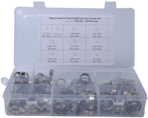 Gazechimp 100pcs Stainless Steel O-Clips Single Ear Hose Pipe Clamps 12.5mm-23.5mm