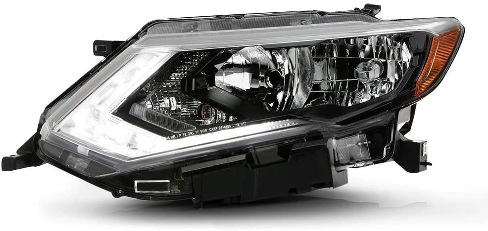 VIPMOTOZ Driver Side Chrome Housing OE-Style Left Halogen Projector Headlight LED DRL Headlamp Assembly Replacement For 2017-2020 Nissan Rogue