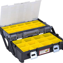 MEIJIA Portable Tool Storage Box, Organizers With Mental Latches And Two Auto Slide Drawers,Elegant Black,22.24x11.89x6.69inches (Large)