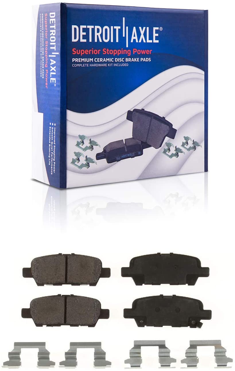 Detroit Axle - Rear Ceramic Brake Pads w/Hardware Kit for Nissan Murano, Pathfinder, Quest, Suzuki Grand Vitara, Infiniti QX60 JX35