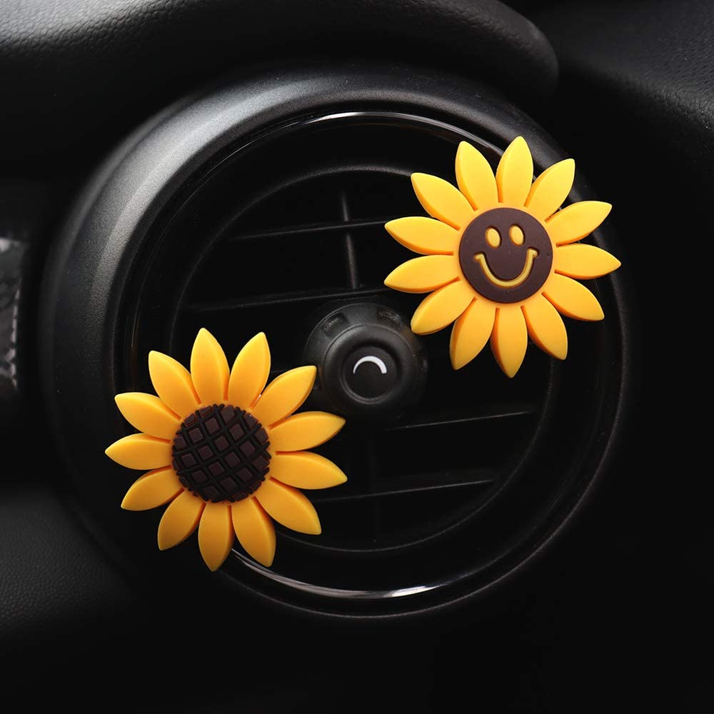 INEBIZ Car Charm Cute Yellow Sunflower Car Interior Air Vent Decorations Perfume, Creative Fragrance Air Freshener Holder & Container