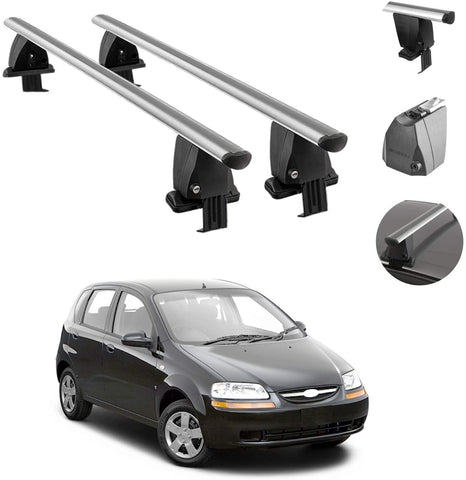 Roof Rack Cross Bars Lockable Luggage Carrier Smooth Roof Cars | Fits Chevy Aveo Hatchback 2004-2011 Silver Aluminum Cargo Carrier Rooftop Bars | Automotive Exterior Accessories
