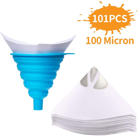 Jeteven Strainer Cone Silicone Funnel Filter Tip Cone Shaped Fine Nylon Mesh Funnel W/Hooks Disposable (100pcs with 1pcs Silicone Funnel Filter)