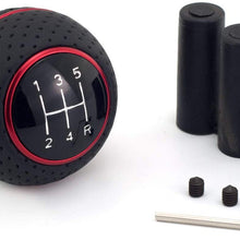 Thruifo 5 Speed Gear Stick Shifter Head, Leather & Aluminum MT Car Shift Knob Fit Most Automatic Manual Vehicles, Red