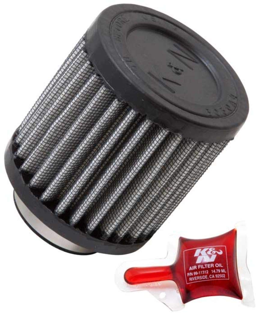 K&N RU-0155 Universal Clamp-On Air Filter: Round Straight; 1.5 in (38 mm) Flange ID; 3 in (76 mm) Height; 3 in (76 mm) Base; 3 in (76 mm) Top