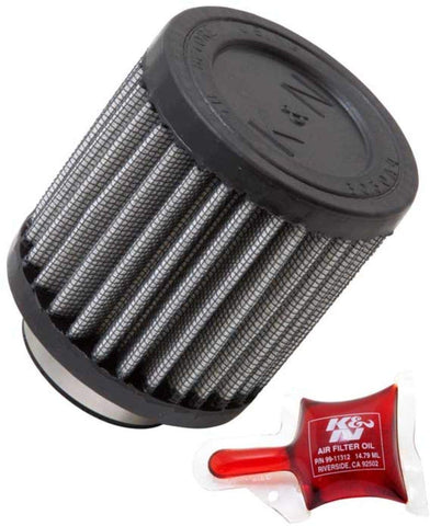 K&N RU-0155 Universal Clamp-On Air Filter: Round Straight; 1.5 in (38 mm) Flange ID; 3 in (76 mm) Height; 3 in (76 mm) Base; 3 in (76 mm) Top