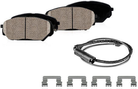 CPK12103 FRONT Performance Grade Quiet Low Dust [4] Ceramic Brake Pads + Dual Layer Rubber Shims + Sensors + Hardware