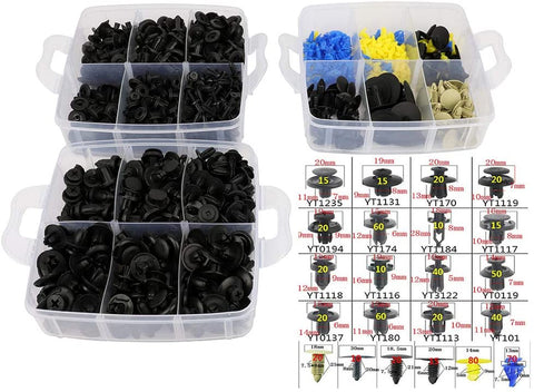 ROADFAR 650 Car Fasteners Push Type Fender Rivet Clips fit for GM Ford Toyota Honda,20Sizes