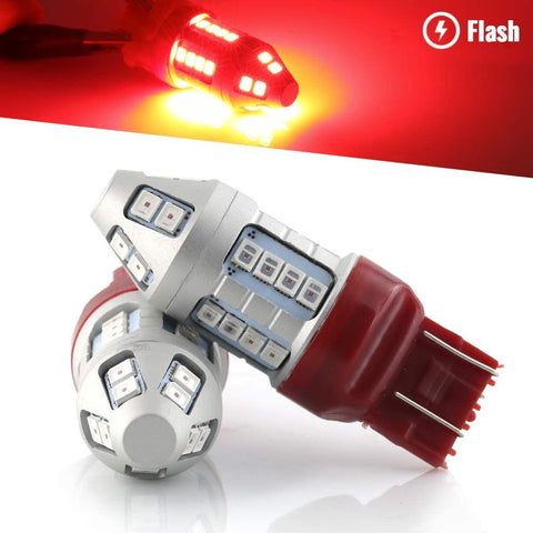 Syneticusa 7443 Red Flashing Strobe Blinking Rear Alert Safety Brake Tail Stop High Power LED Light Bulbs