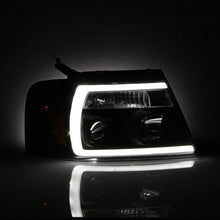 For 2004-2008 Ford F150 Full LED Daytime Running Lamp Bar Projector Headlights Black Housing Clear Lens Full Set