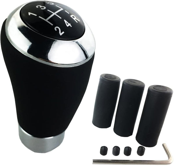 Arenbel 5 Speed Stick Shift Knob Leather Gear Shifting Shifter Head Knobs fit Most Manual Automatic Cars, (Black, Red)