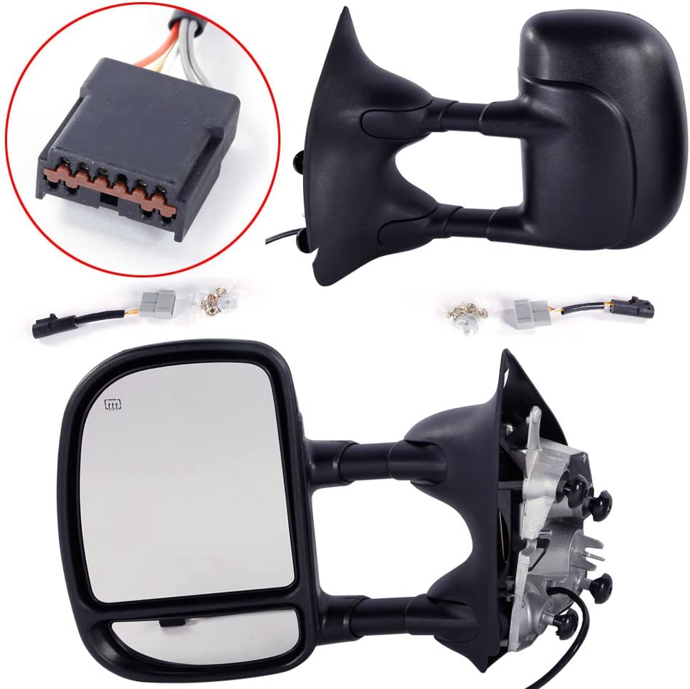 MOTOOS Towing Mirrors Fit for 99-07 Ford F250 F350 F450 F550 Super Duty | 01-05 Ford Excursion Pair Set Extendable Power Heated Tow Mirrors