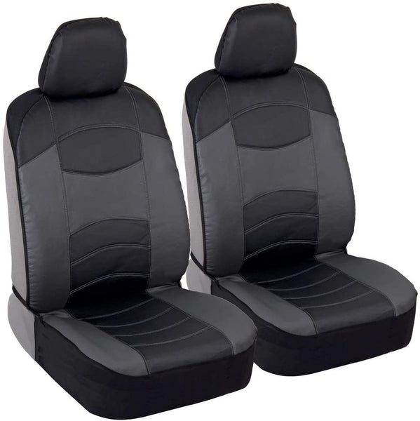 BDK Sideless Faux Leather Car Seat Covers, Front Seats Only – Two-Tone Front Seat Cover Set, Modern Design Compatible with Armrests, Universal Fit for Cars Trucks Vans & SUVs
