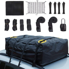 Alfa Gear Waterproof No Blow Off Car Roof Bag Cargo bag Car Roof Top Carrier Soft-Shell Carriers with Extra Tie down Straps,Anti-slip mats,Safety lock,Cargo Net 15 Cu.ft for cars with or without racks (15 Cuft Kit 1)