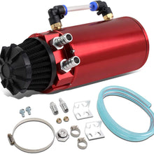 Universal Aluminum Engine Oil Catch Can Reservoir Tank w/Breather Filter Baffled (Red)