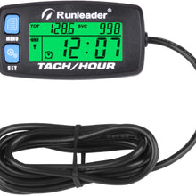 Runleader Hour Meter Tachometer,Maintenance Reminder,Alert RPM,Backlit Display,Initial Hours Setting,Battery Replaceable,Use for ZTR Mower Generator Marine ATV and Gas Powered Device. (Button-Blue)